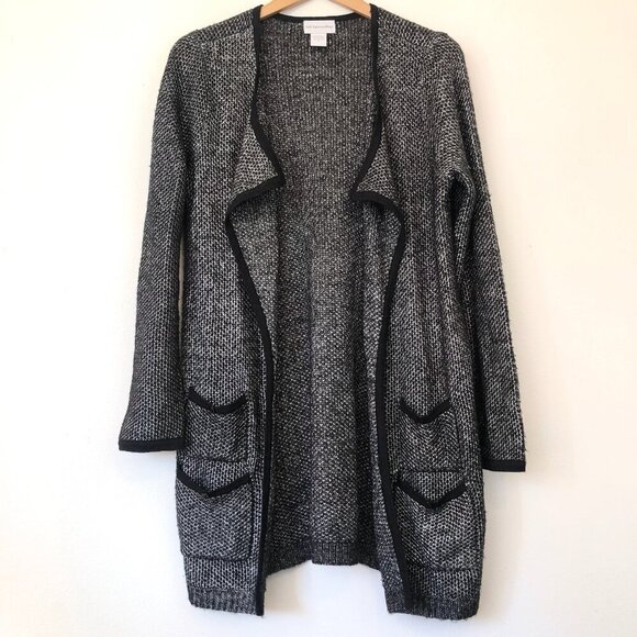 SOFT SURROUNDINGS Shelby Cardigan Black Gray Open Front Long Knit Sweater Small - Picture 2 of 11